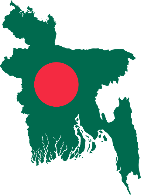 Mapa de Bangladesh con los colores de la bandera del país asiático